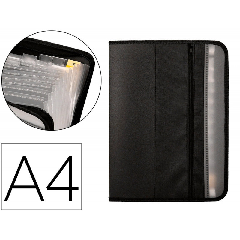 Trieur liderpapel 13 compartiments polypro a4 fermeture eclair coloris noir