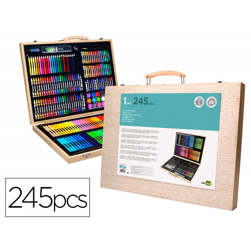 Set de pinture liderpapel bois 245 pieces boite de 49x36,6x4,5 cm