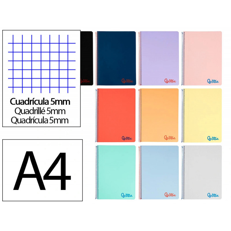 Cahier spirale liderpapel a4 micro wonder 240 pages 90g 5x5mm 4 trous 5 bandes coloris assortis