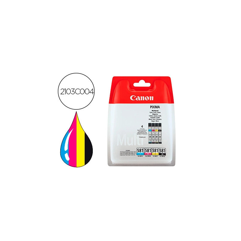 Cartouche canon jet d'encre cli-581 multipack couleur noir magenta cyan jaune 223p
