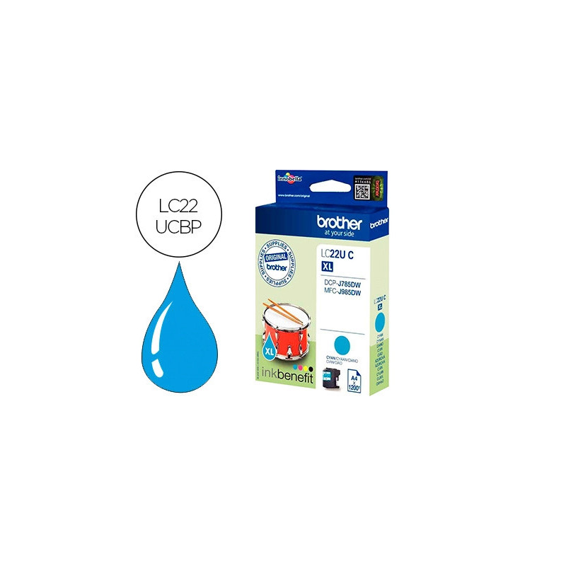 Cartouche brother jet d'encre lc22ucbp couleur cyan 1.200p