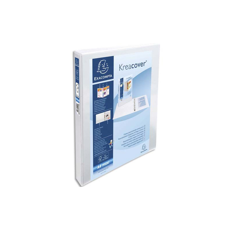EXACOMPTA Classeur personnalisable KREACOVER 3 faces 4 anneaux Ø20 mm en D. En polypropylène Blanc.