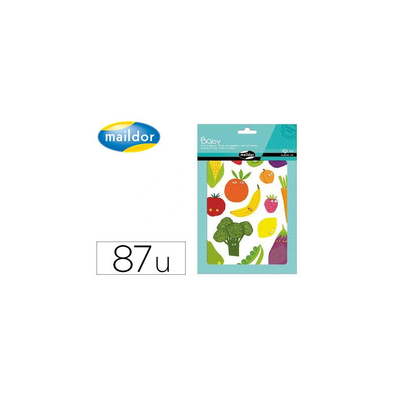 Gommette maxi maildor baby fruits et légumes repositionnable 148x210mm 6 planches 87 unités