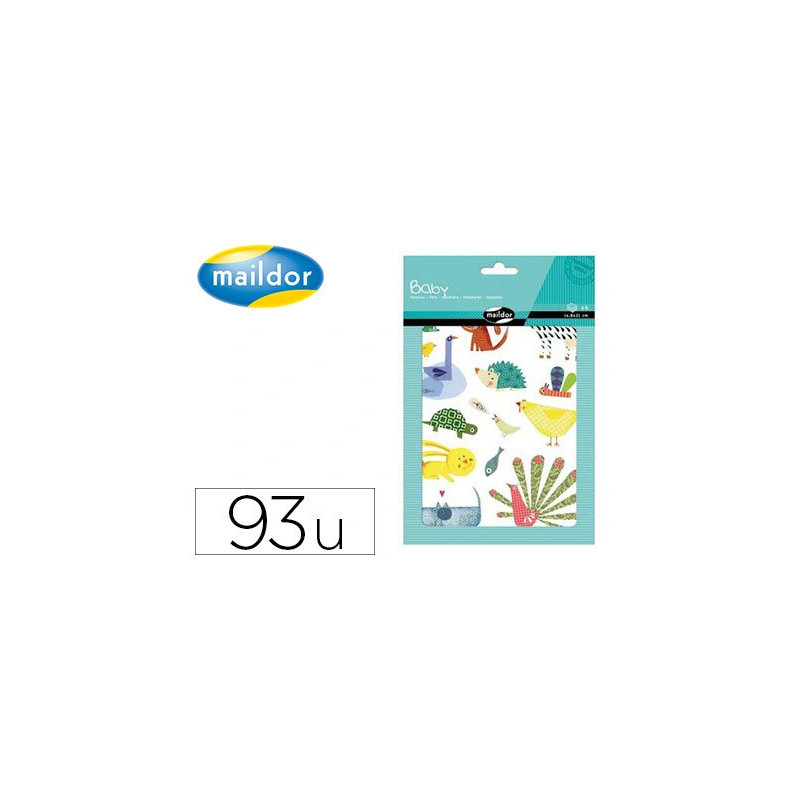 Gommette maxi maildor baby animaux familiers repositionnable 148x210mm 6 planches 93 unités