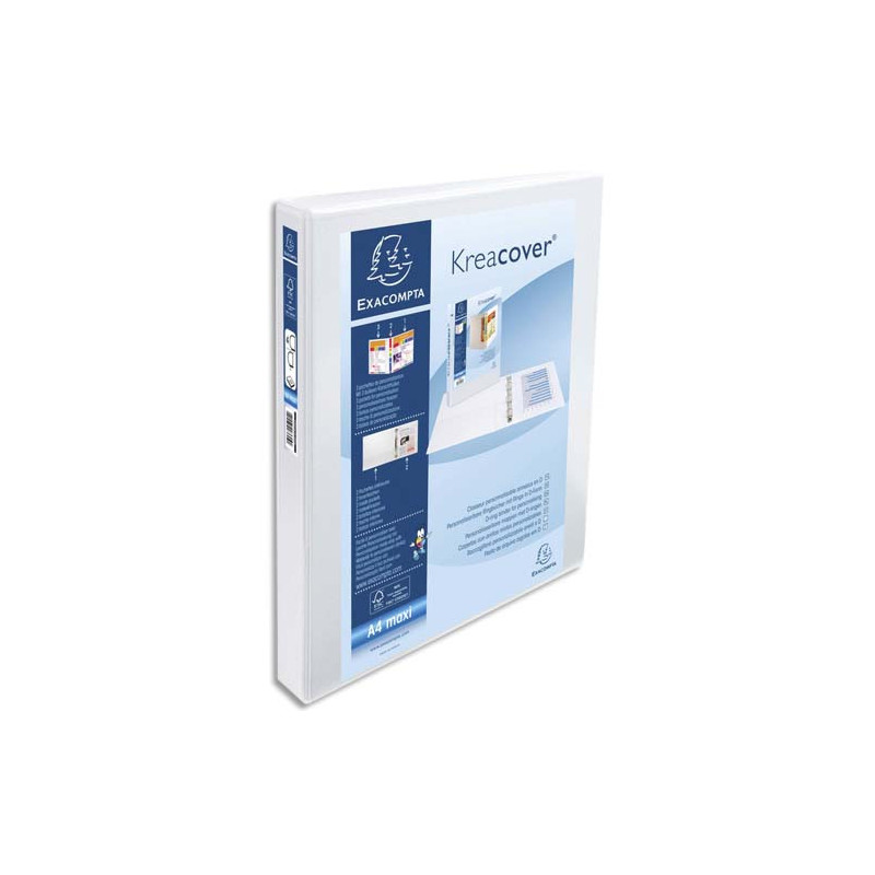 EXACOMPTA Classeur personnalisable KREACOVER 3 faces 4 anneaux Ø30 mm en D. En polypropylène Blanc.