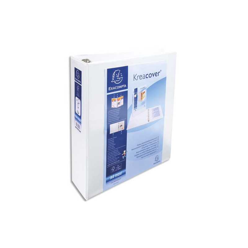 EXACOMPTA Classeur personnalisable KREACOVER 3 faces 4 anneaux Ø60 mm en D. En polypropylène Blanc.