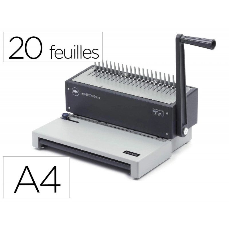 Machine a relier gbc combbind c150 pro manuelle format a4 capacite perforation 20 feuilles capacite reliure 450