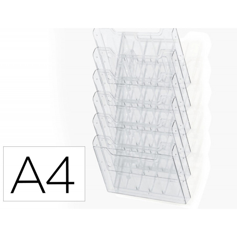 Trieur mural a4 6 compartiments verticaux de 26 mm extensible coloris transparent
