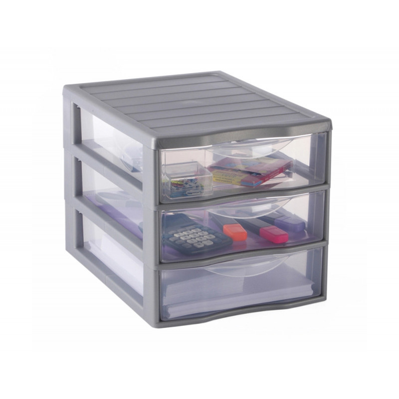Module de rangement fast 3 tiroirs empilable poignees ergonomiques 36x26x25 cm