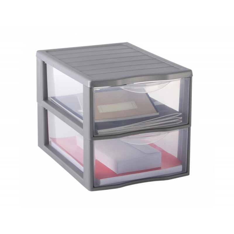 Module de rangement fast 2 tiroirs empilable poignees ergonomiques 36x26x25 cm