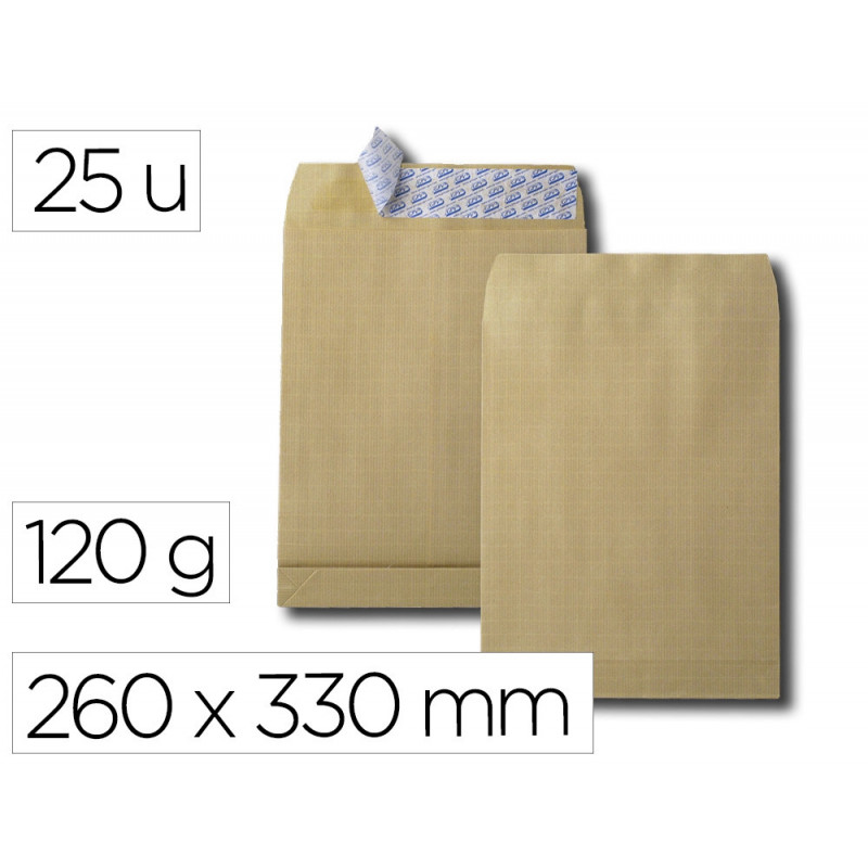 Sac gpv soufflets 3cm kraft arme 260x330mm 120gr bande protection brun paquet 25 unites