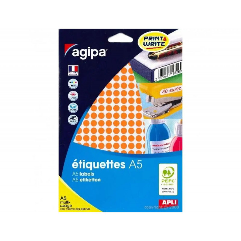 Pastilles multi-usage apli 8mm pochette de 10 coloris orange 2940 unites