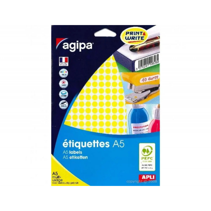 Pastilles multi-usage apli 8mm pochette de 10 coloris jaune 2940 unites