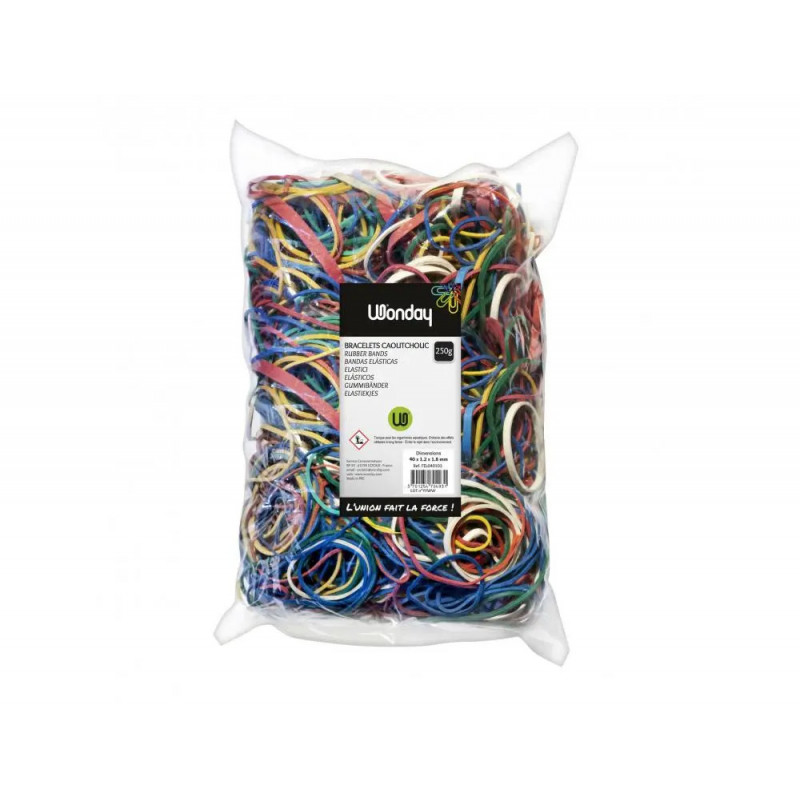 Bracelet caoutchouc wonday dimensions et coloris assortis sachet 250g