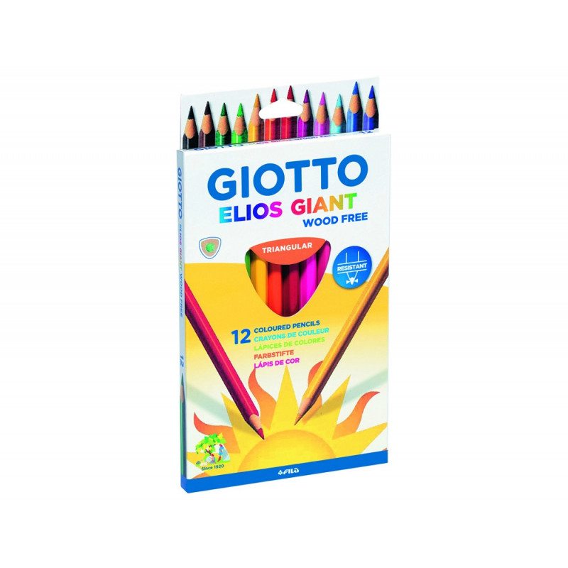 Etui crayons couleurs elios geant wood free giotto forme triangulaire bois 17cm mine 4mm 12 unites coloris