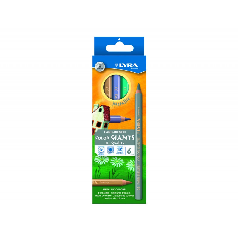 Etui crayons de couleur geantes lyra forme hexagonales bois 18cm mine 6mm 6 unites coloris