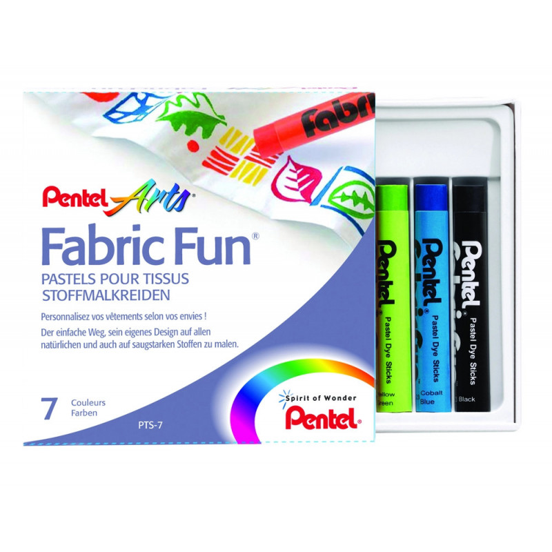 Pastel tissus pentel arts fabric fun corps rond enrobage papier diam. 8mm coloris assortis etui 7