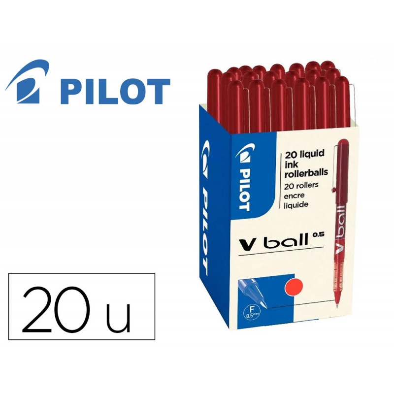 Pack roller pilot v-ball pointe conique 1.5 mm 16 + 4 offerts coloris rouge