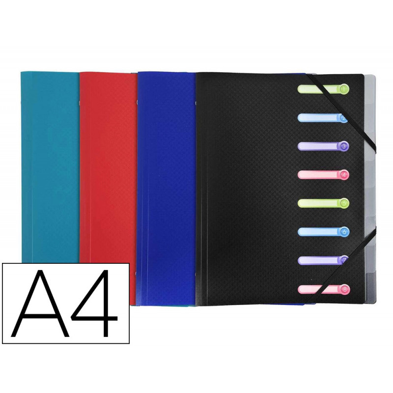 Trieur exacompta 3 rabats polypro a4 avec elastiques et fenetres 8 compartiments coloris assortis
