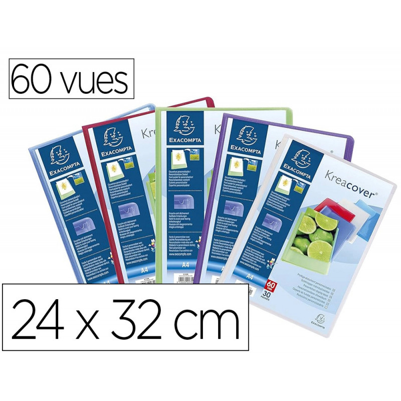 Protege documents exacompta a4 kreacover polypro semi rigide 24x32 cm 60 vues lisse coloris assortis