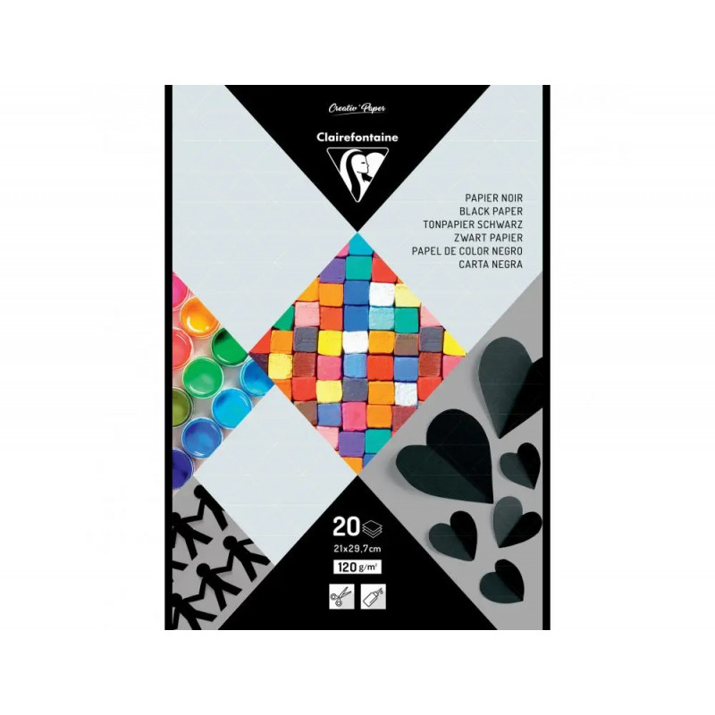 Bloc clairefontaine papier dessin 21x29,7cm 120g coloris noir 20 feuilles