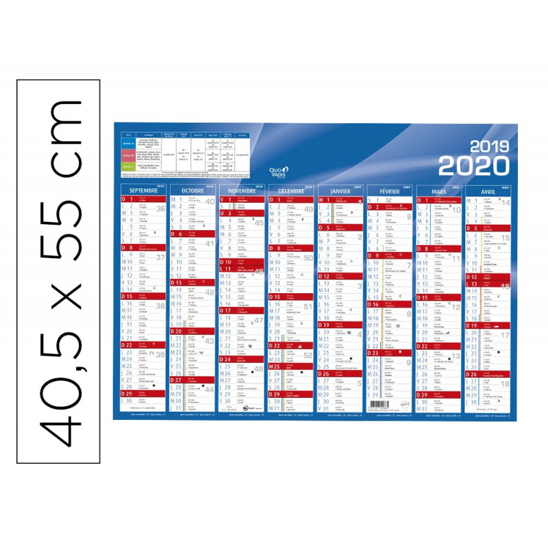 Calendrier banque quovadis grand format 40,5x55cm septembre a decembre