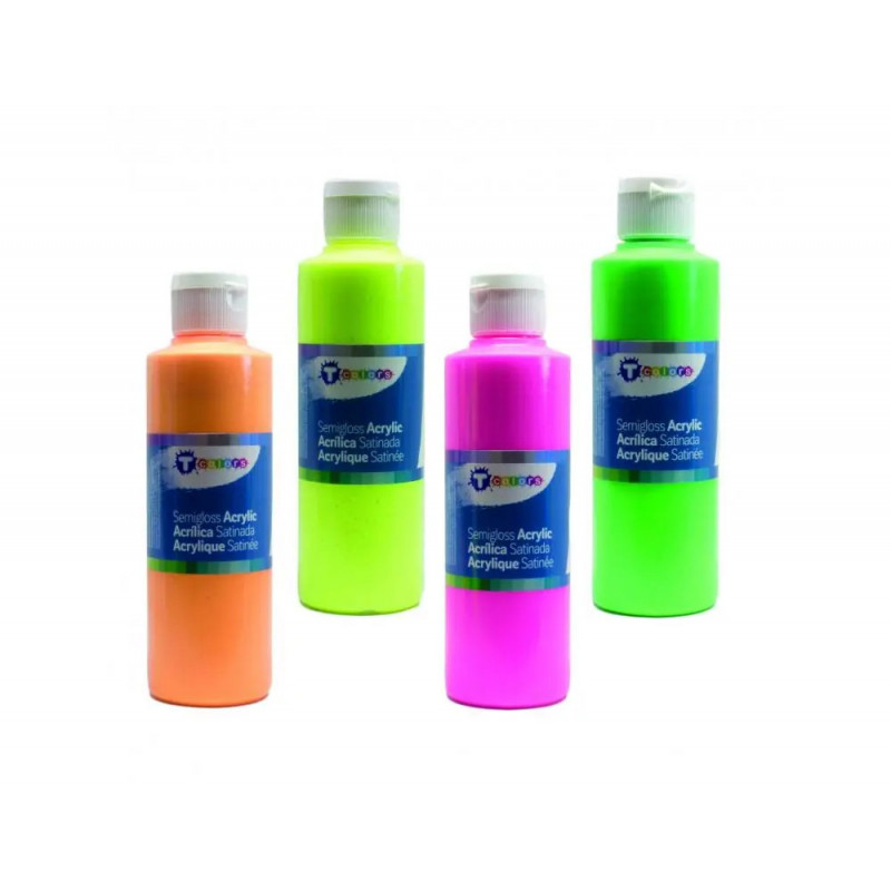 Peinture acrylique tcolours fluo prete a l emploi assortiment de 4 flacons de 250 ml coloris assortis