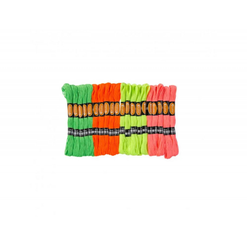 Fil coton ocolor longueur 8m coloris fluos assortis lot de 20 echevettes