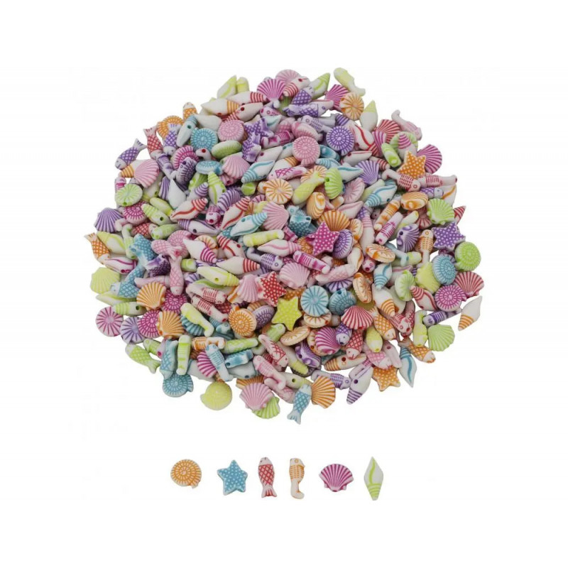 Perle plastique ocolor 15mm motifs ocean assortis coloris assortis lot de 1000 perles