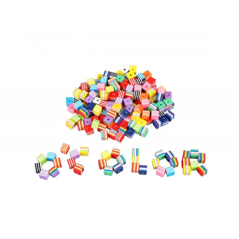 Perle plastique ocolor forme carree a rayures 1cm coloris assortis lot de 200 perles
