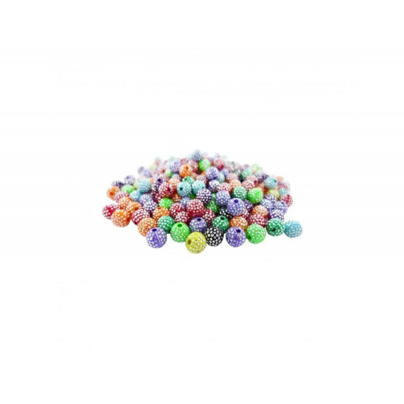 Perle plastique innspiro forme ronde 8mm points argentes coloris assortis bocal de 750 perles