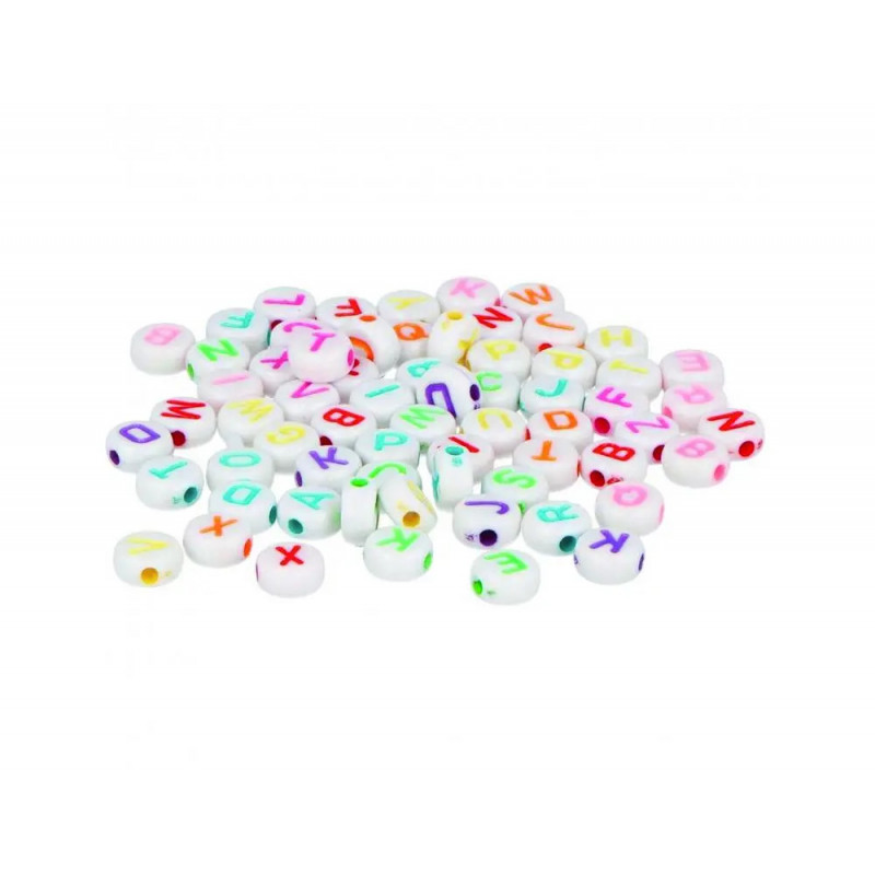 Perle plastique innspiro forme ronde plate 7mm imprimee alphabet couleur sur fond blanc lot de 1200 perles