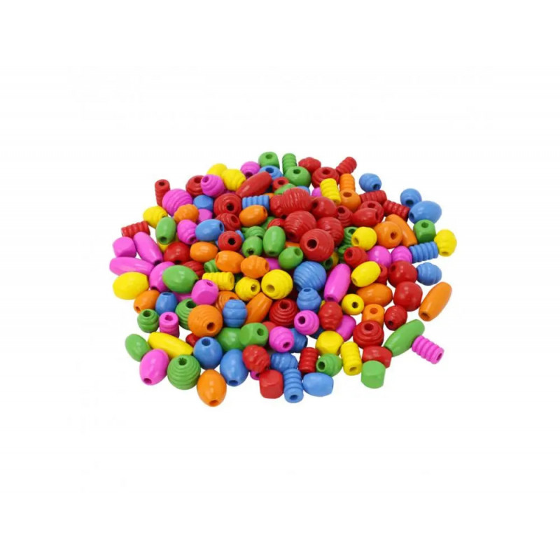 Perle bois ocolor 12-16-20-25mm 10 formes assorties 6 coloris assortis lot de 500g