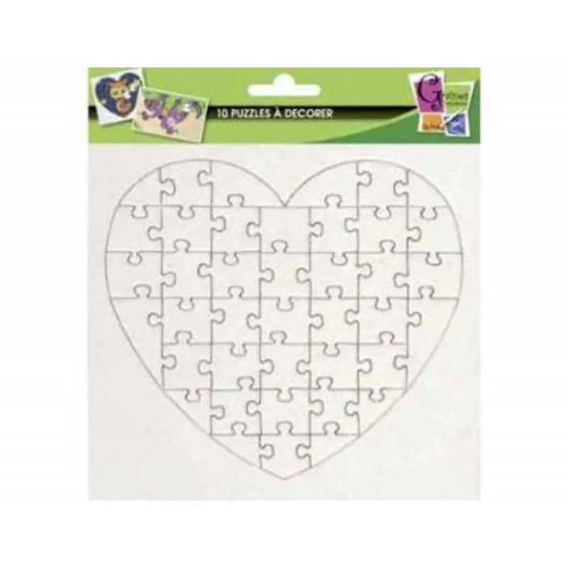 Lot mini puzzles graine creative a decorer de 40 pieces forme cîur carton 16x16cm 10 unites