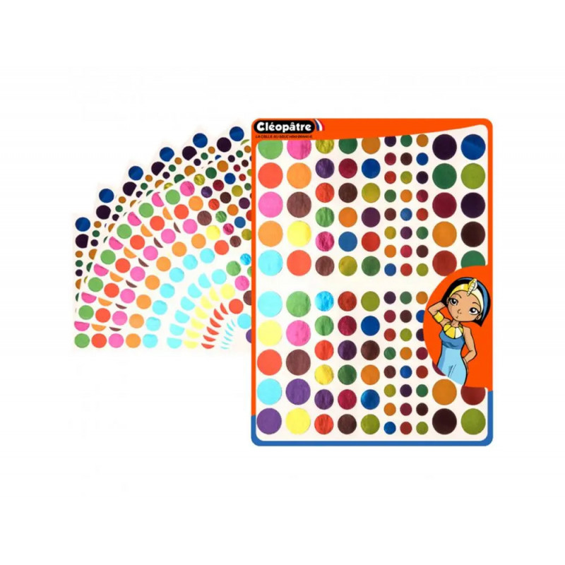 Gommette ronde cleopatre metallisee a5 7 coloris assortis 3 tailles assorties 9/14/18mm 744 gommettes