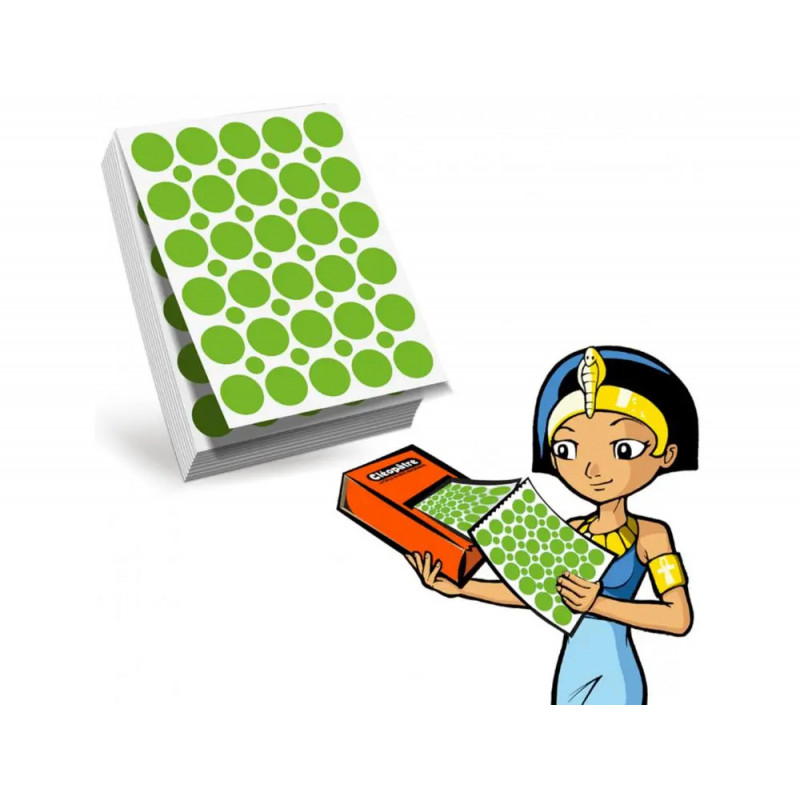 Recharge gommettes geometriques cleopatre 60f 1800 gommettes 18mm coloris vert + 1200 gommettes rondes