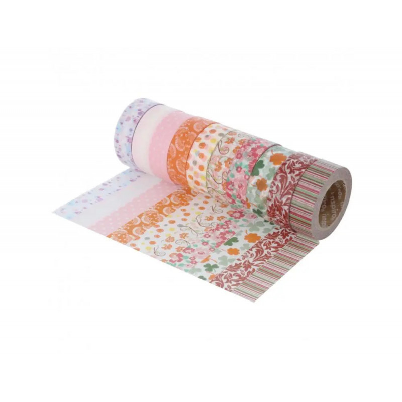 Ruban adhesif innspiro fantaisie decor floral 15mmx10m lot de 10 unites