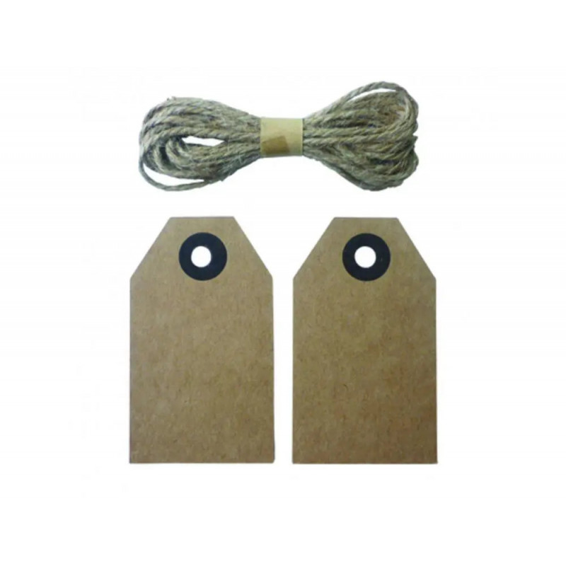 Lot etiquettes kraft graine creative 4x8 cm avec ficelle de jute 20 unites