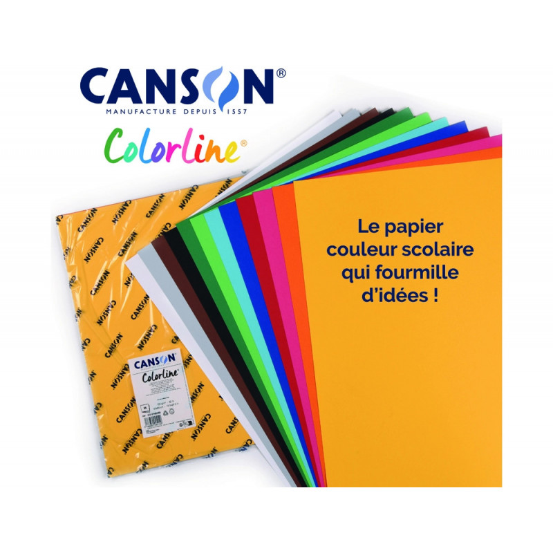 Papier dessin colorline canson 1 face grainee 1 face lisse 50x65 cm 150g coloris assortis 25 feuilles