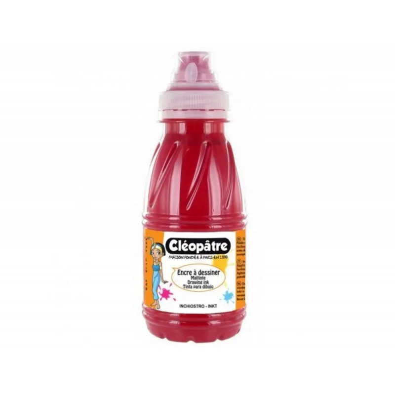 Encre a dessiner cleopatre diluable a l eau multisupports flacon de 500 ml coloris carmin