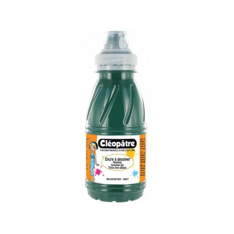 Encre a dessiner cleopatre diluable a l eau multisupports flacon de 250 ml coloris vert sapin