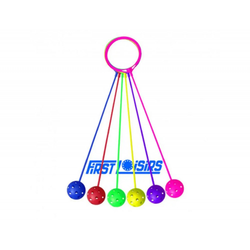Balles cheville firts loisirs balles de chevilles ronds de 16 cm corde pvc 50 cm lot de 6 coloris assortis