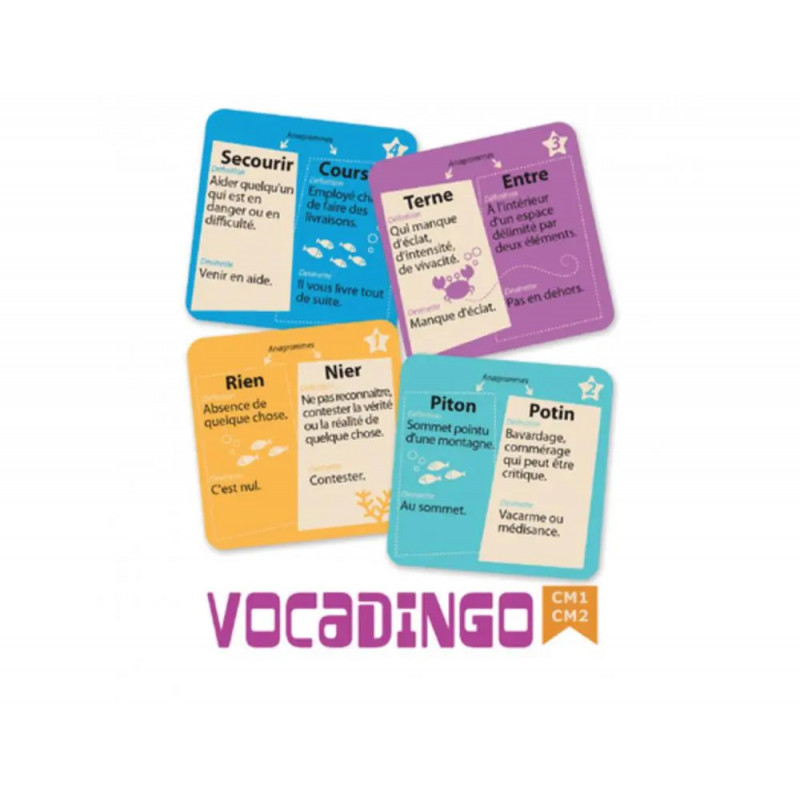 Apprendre a lire et a ecrire cocktail games vocadingo cm1 au cm2 enrichir vocabulaire 50 cartes 4 niveaux