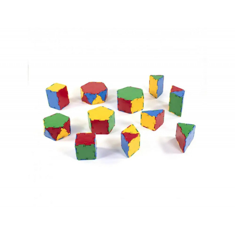 Connexion miniland polyedres en 3 dimensions emboitables coloris et 7 formes assortis le seau de 84 pieces