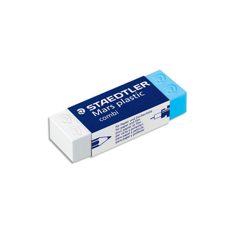 STAEDTLER Gomme plastique Mars Combi de, un côté Blanc pour le crayon, un côté Bleu pour l'encre 526508