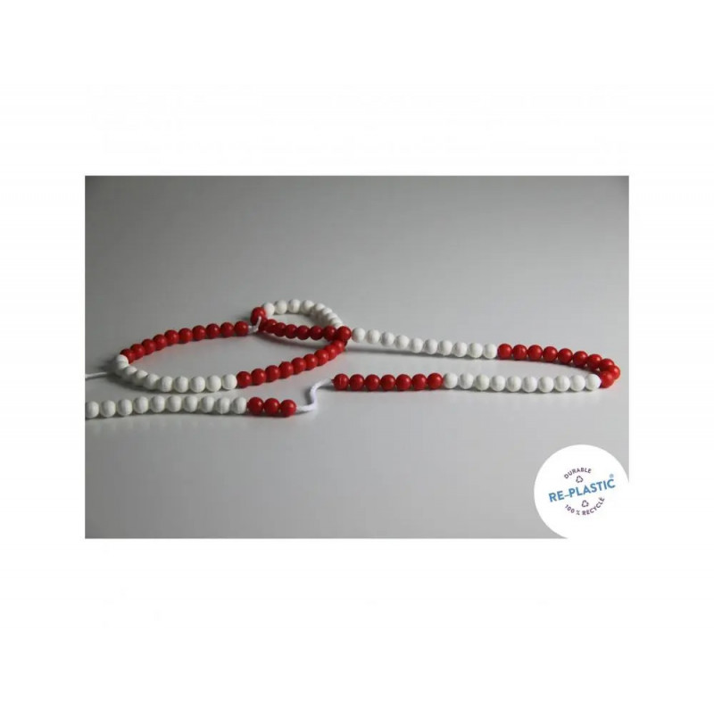 Chainette de calcul de 0 a 100 2 coleurs 100 boules plastique rouges et blanches