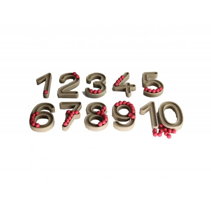 Approche du nombre wissner chiffres en relief et boules 11 chiffre et 60 boules rouge
