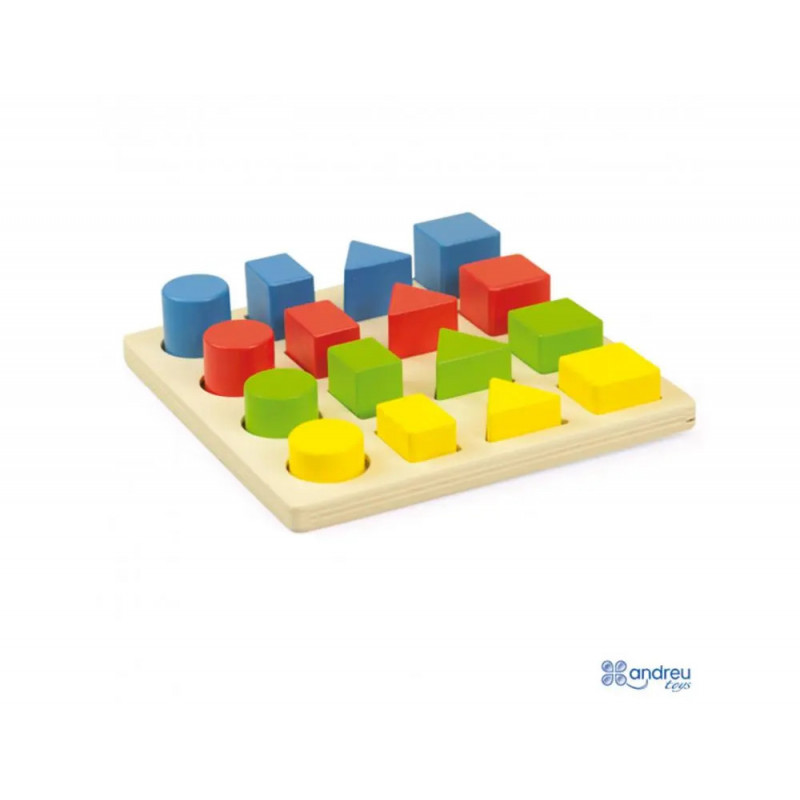 Jeux d association andreu toys encastrement formes et couleurs en bois 16 pieces 1 suppport