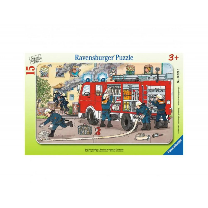 Puzzles carton 15 pieces ravensburger ma voiture de pompier 1 puzzle de 15 pieces et 1 cadre