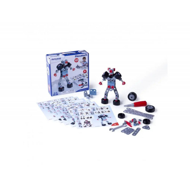 Mecatech miniland construction de vehicules robots et personnages 6 modeles 106 pieces et 6